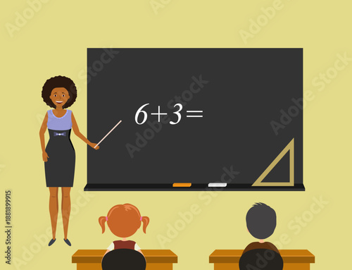 A Teacher shows examples to a student. A girl at School is thinking. The boy came up with an idea. homework.  smart. Vector illustration 