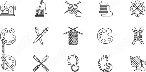 Craft tools, sewing machine, knitting, painting, thread, yarn, palette, brush, bracelet, necklace, DIY, handmade, embroidery, crochet, button, fabric, art, hobby, creative, textile, design
