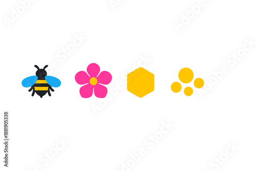 Bee collects nectar from flower to make honey in a simple and colorful