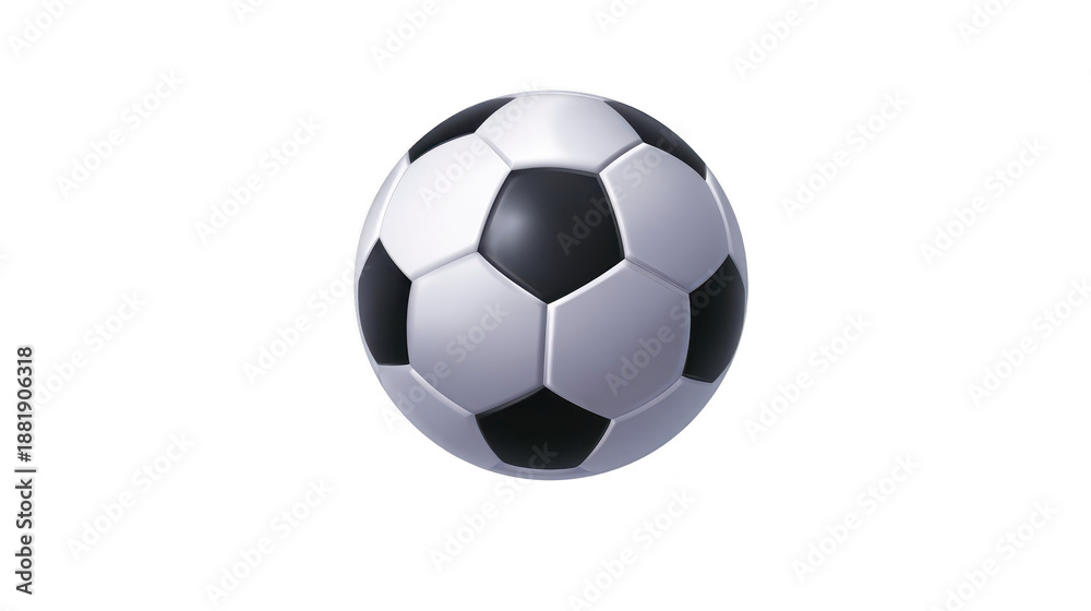 Naklejka premium Classic black and white soccer ball isolated transparency background, showing pentagon and hexagon pattern, used for football games, sports training, and recreation, symbolizing teamwork