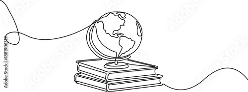 Minimalist Line Art of Globe on Books Representing Global Education