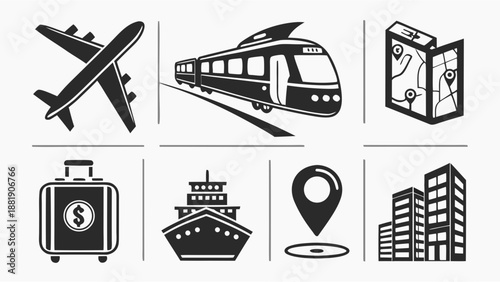 Travel and Transportation Vector Icon Bundle for Tourism Agencies and Global Holiday Planning Apps