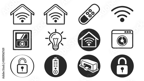 Smart Home and IoT Automation Vector Icons for Connected Technology and Intelligent Living Apps
