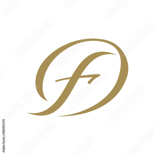 Elegant golden calligraphic monogram featuring the letters D and f intertwined on a clean white background.