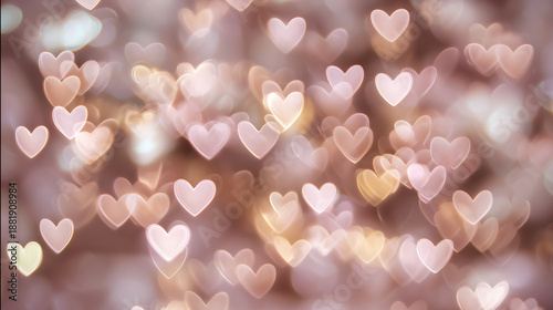 Blurred hearts in soft pink background for love and celebration, pink hearts bg with bokeh