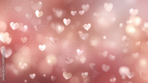 Festive valentines day bg. Soft pink glitter heart bokeh background. Subtle bokeh blur. 
