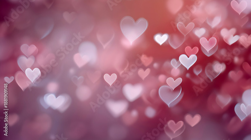 Pink glitter heart bokeh background. Subtle bokeh blur. Festive valentines day bg.