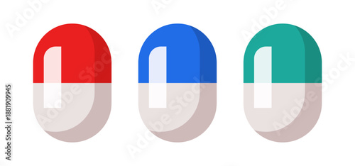 Pills icon set. Capsule. Vector icon isolated on white background.