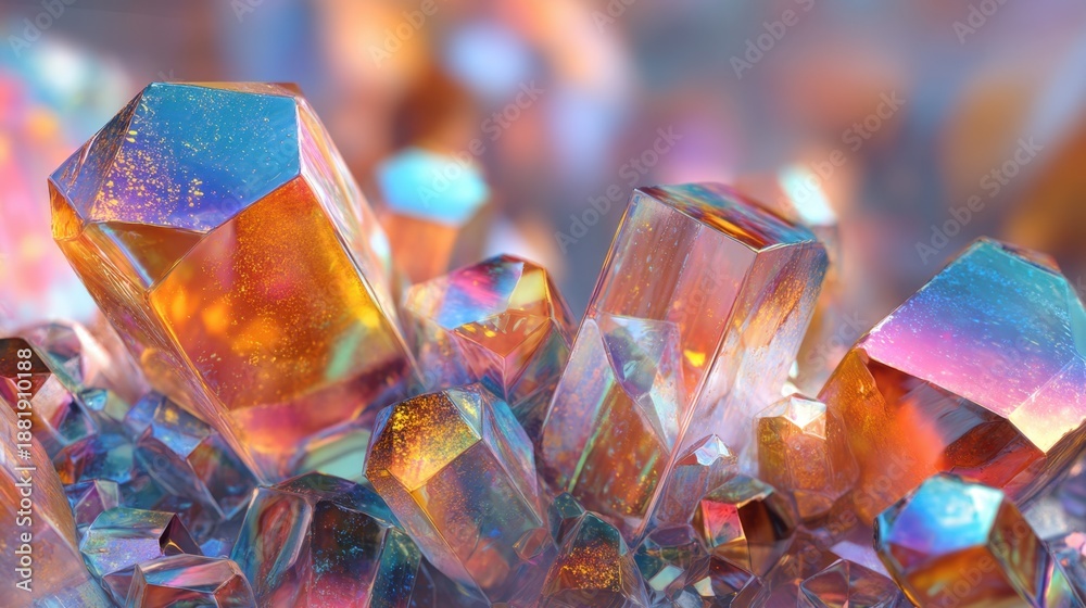Obraz premium Beautiful crystals sparkle in various shades, reflecting light in a stunning natural formation. The vibrant colors create an enchanting scene, showcasing nature's artistry.