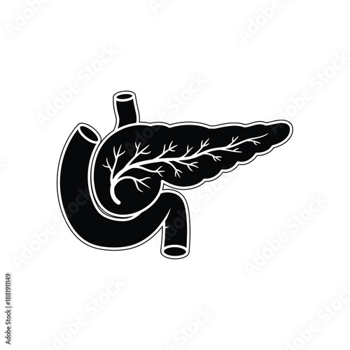 Vector illustration icon black and white illustration of human liver with bile ducts and gallbladder in a simple medical style