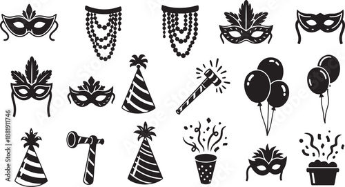 Party Celebration Icons and Masks for Carnival Fun Times