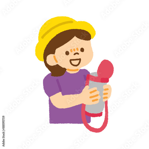 夏 子ども休憩 水筒 女の子 イラスト