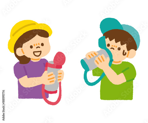 夏 子ども 水分補給 水筒 熱中症対策 イラスト