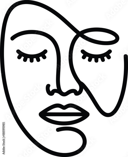 Black and white line of a sleeping face with closed eyes and relaxed lips