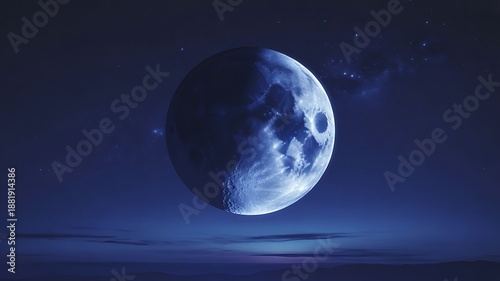 Serene blue moon illuminating night sky