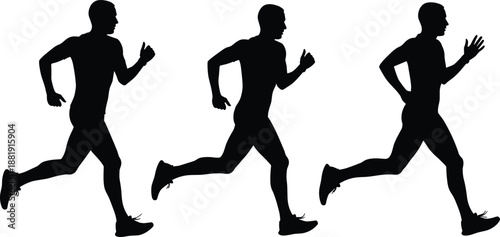 Collection of running man silhouettes showing different sprinting and jogging motions isolated on white background vector illustration for fitness sports design