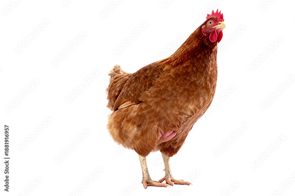 Fototapeta premium Single Brown Hen Standing on White Background