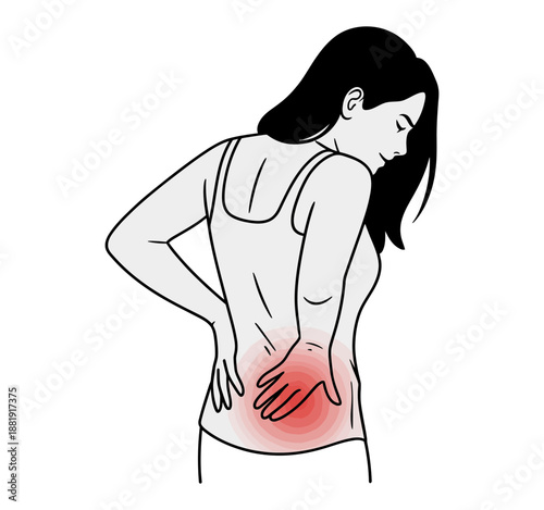 A woman experiencing severe lower back pain, illustrating common discomfort and seeking relief