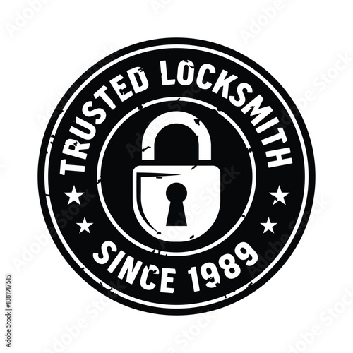 Trusted locksmith logo circle and stars shape with keyhole for business and repair