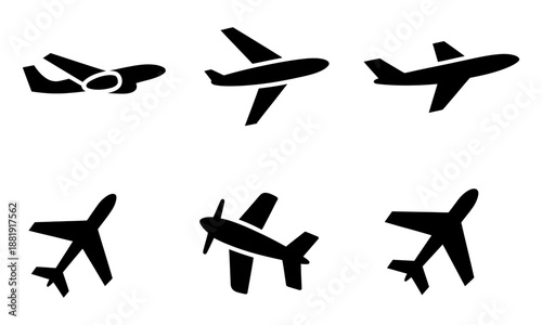 Collection of diverse black airplane silhouettes illustrating various aircraft types