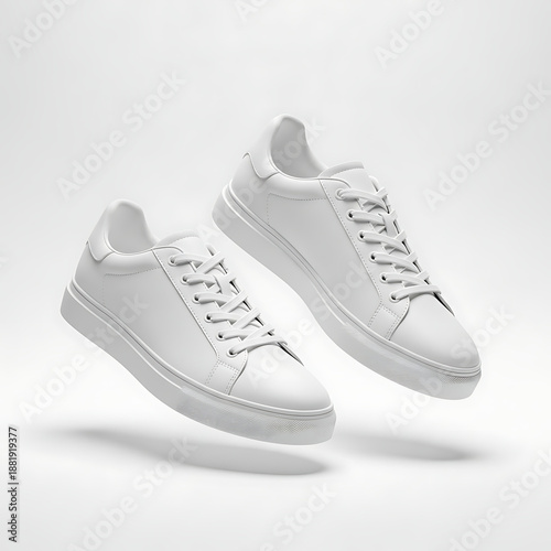 Elegant white leather sneakers displayed against a minimalist background