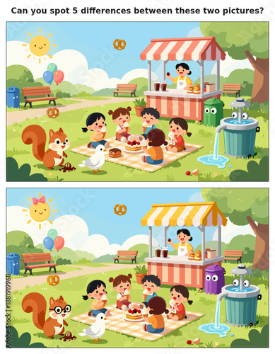 spot the difference, kids activity, fun games, puzzles for kids, educational activity, brain teaser, difference game, coloring pages, coloring books, book cover, kdp, kdp interior, kids challenges, le