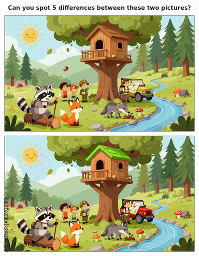 spot the difference, kids activity, fun games, puzzles for kids, educational activity, brain teaser, difference game, coloring pages, coloring books, book cover, kdp, kdp interior, kids challenges, le