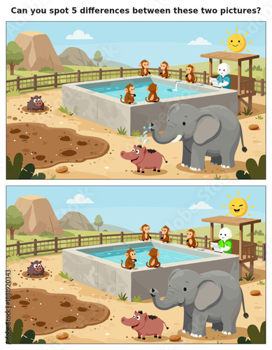 spot the difference, kids activity, fun games, puzzles for kids, educational activity, brain teaser, difference game, coloring pages, coloring books, book cover, kdp, kdp interior, kids challenges, le