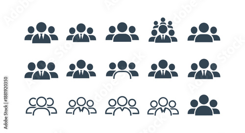 Collection of Diverse People Icons Representing Teams and Groups.