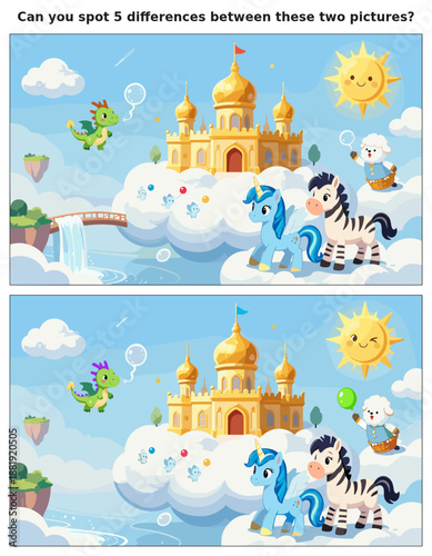 spot the difference, kids activity, fun games, puzzles for kids, educational activity, brain teaser, difference game, coloring pages, coloring books, book cover, kdp, kdp interior, kids challenges, le