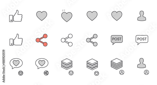 Collection of Social Media Icons and Symbols for Engagement.