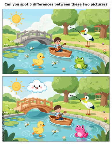 spot the difference, kids activity, fun games, puzzles for kids, educational activity, brain teaser, difference game, coloring pages, coloring books, book cover, kdp, kdp interior, kids challenges, le