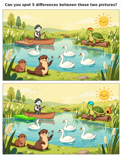 spot the difference, kids activity, fun games, puzzles for kids, educational activity, brain teaser, difference game, coloring pages, coloring books, book cover, kdp, kdp interior, kids challenges, le