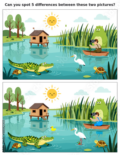 spot the difference, kids activity, fun games, puzzles for kids, educational activity, brain teaser, difference game, coloring pages, coloring books, book cover, kdp, kdp interior, kids challenges, le