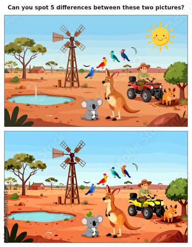 spot the difference, kids activity, fun games, puzzles for kids, educational activity, brain teaser, difference game, coloring pages, coloring books, book cover, kdp, kdp interior, kids challenges, le