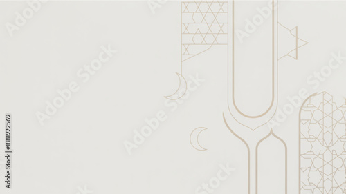 Islamic Ramadan border design illustration featuring crescent moon, lantern and geometric patterns viewed from a straight-on perspective