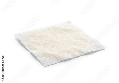 A simple white disposable paper napkin lying flat, typically used in dining, food service, or takeout packaging.
