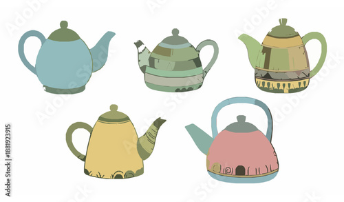 Hand-drawn teapot and kettle vector illustration set for tea lovers
