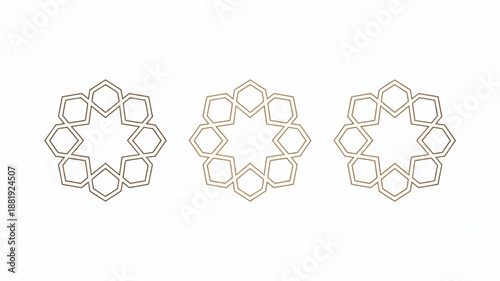 Geometric Golden Designs: Exquisite geometric golden designs arranged gracefully, radiating elegance and sophistication, ideal for adding a touch of timeless style.