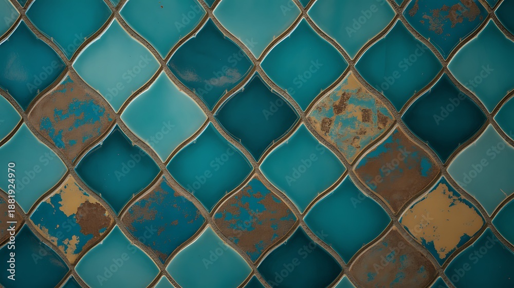 Fototapeta premium Vintage blue and copper tiles