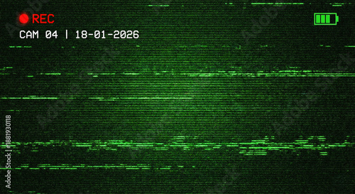 Photos Green Night Vision Security Camera Screen with Static Glitch