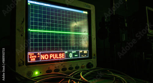 Foto Hospital Monitor Screen Displaying Flatline and No Pulse