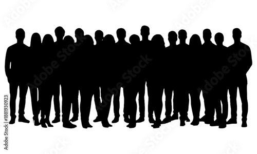 A large group of diverse people standing together, depicted as a unified silhouette