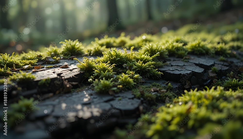Fototapeta premium Mossy Forest Floor and Logs in Sunlight