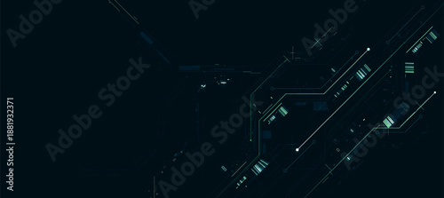 Abstract Digital Technology Background with Glowing Green Lines and Circuit Elements