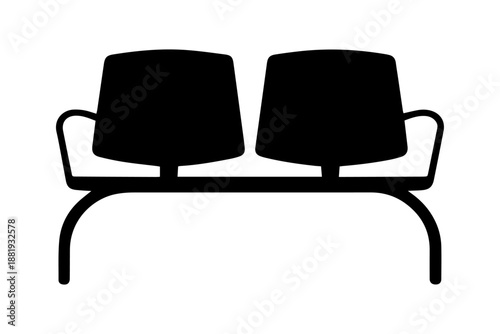 two black seats silhouette, symbol of waiting and transit . Isolated on transparent background