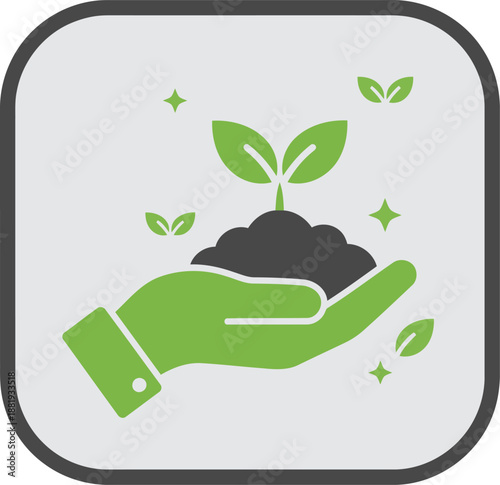 A human hand carefully holds fertile soil with a healthy green sprout embodying natural growth and environmental protection