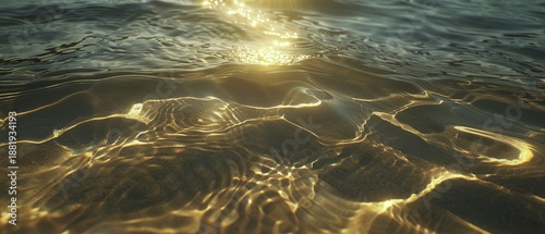 Sunlight reflecting on rippling water surface, creating golden patterns and shimmering waves.
