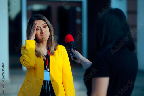 Photography Woman Does Not Know What to Answer to a Reporter in an Interview