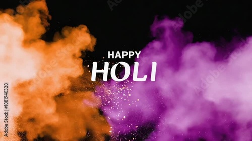 Wallpaper Mural Vibrant colored powders explode to reveal happy holi text on a black background, symbolizing celebration and festivity. A colorful burst of joy and tradition for festive greetings Torontodigital.ca